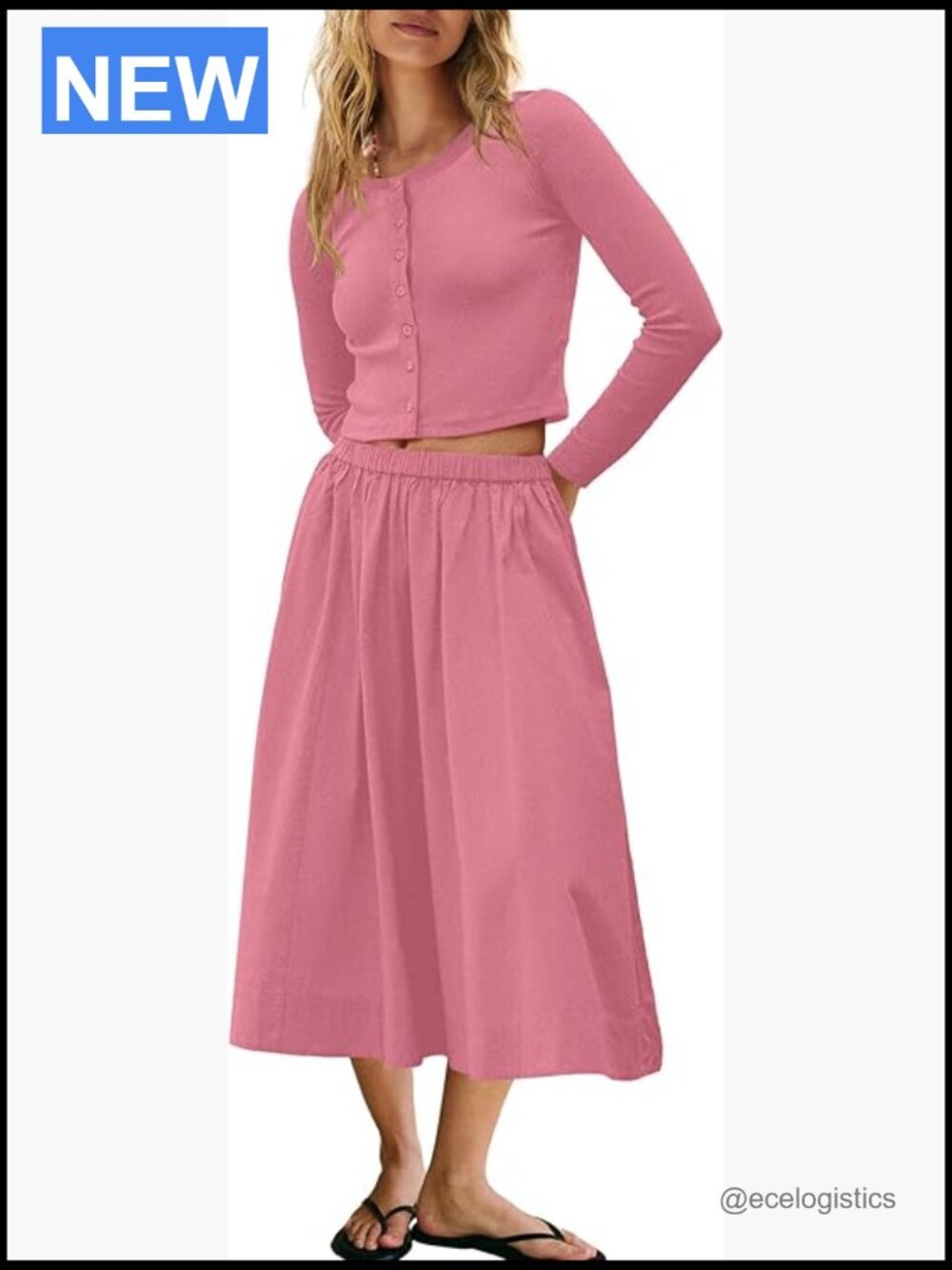 Ribbed Button Down Cardigan & Elastic Waist Skirt Lounge Set